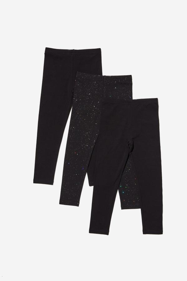 Cotton On Kids - Girls Multipack Legging 3 Pack - Black/black holographic bundle