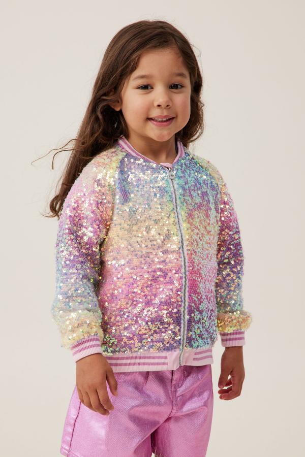 Cotton On Kids - Giselle Sparkle Bomber Jacket - Rainbow ombre
