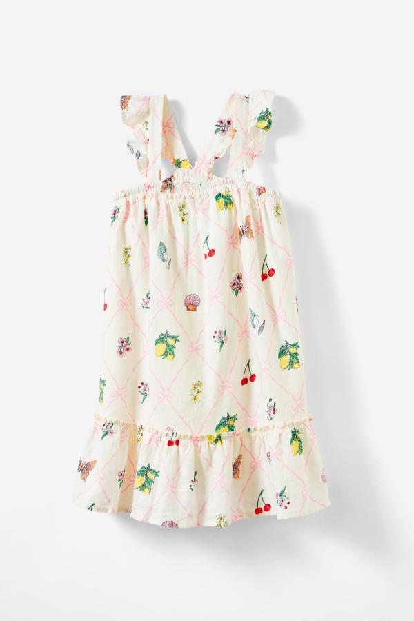 Cotton On Kids - Havana Flutter Sleeve Dress - Vanilla/summer garden