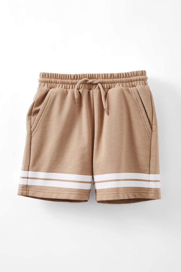 Cotton On Kids - Henry Slouch Short - Taupy brown w/white stripe