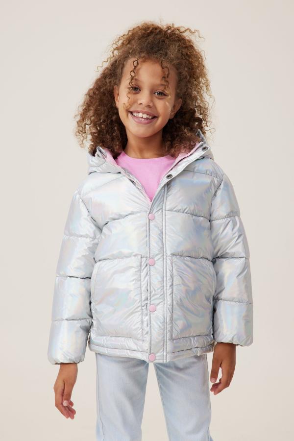 Cotton On Kids - Hunter Hooded Puffer Jacket - Silver