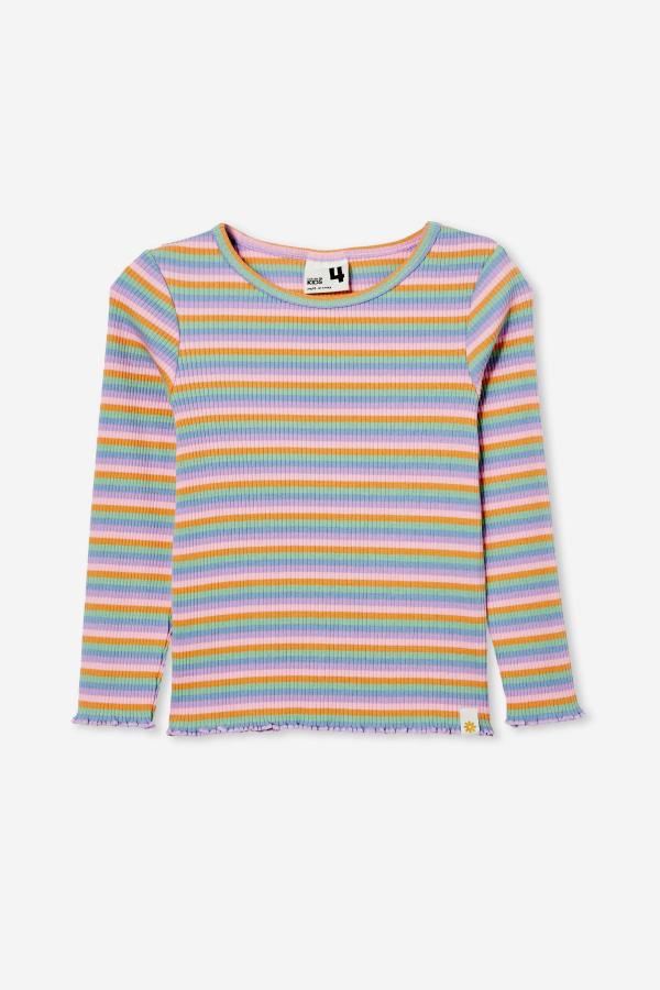 Cotton On Kids - Jade Crew - Retro rainbow stripe rib