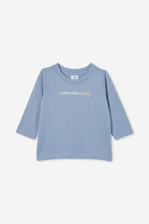 Cotton On Kids - Jamie Long Sleeve Graphic Print Tee - Dusty blue/first word mama