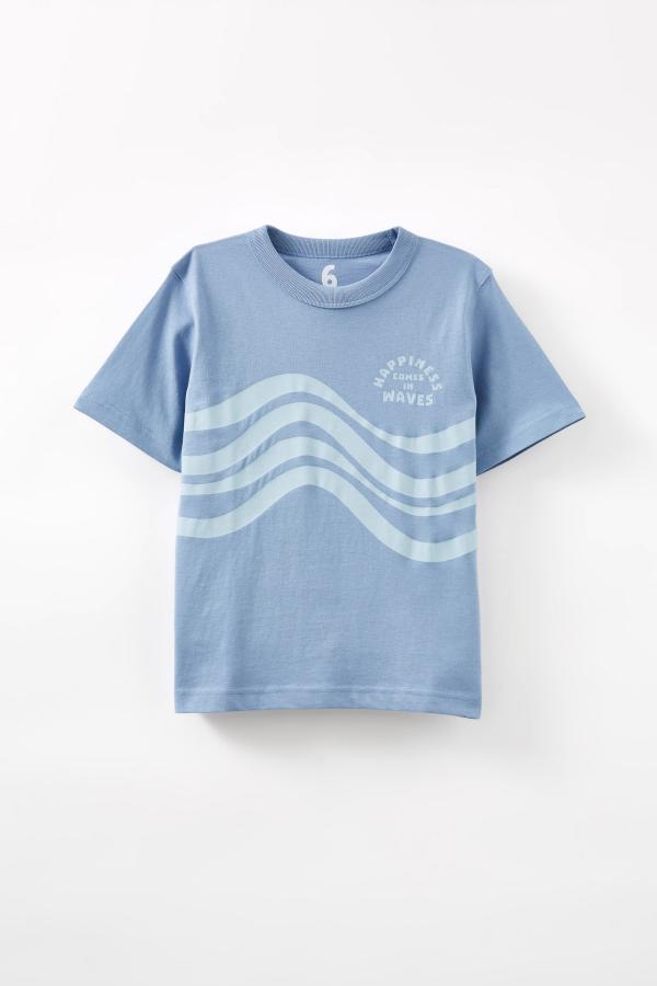 Cotton On Kids - Jonny Short Sleeve Graphic Print Tee - Dusty blue/happiness comes in waves