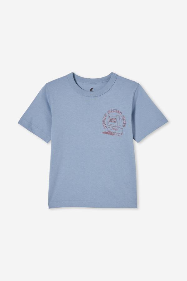 Cotton On Kids - Jonny Short Sleeve Graphic Print Tee - Dusty blue/retro gamer club