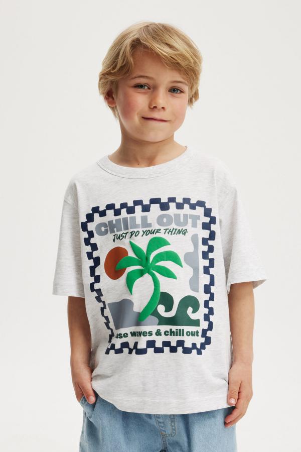 Cotton On Kids - Jonny Short Sleeve Graphic Print Tee - Snow marle/chill out do your thing