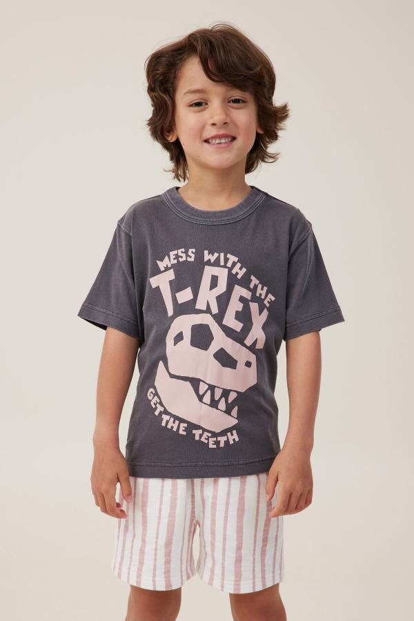 Cotton On Kids - Jonny Short Sleeve Print Tee - Rabbit grey/mess with the t rex
