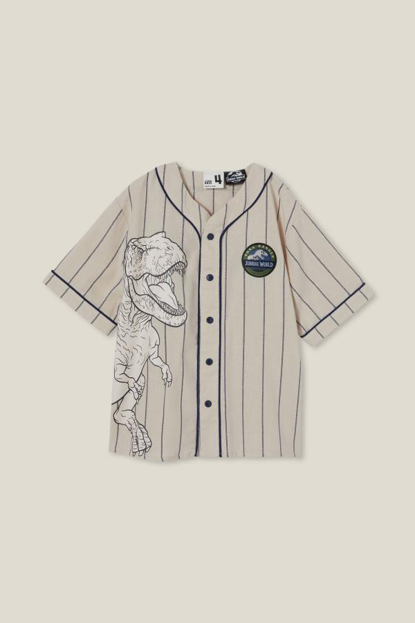 Cotton On Kids - Jurassic Park License Baseball Short Sleeve Shirt - Lcn uni rainy day stripe/jurassic park