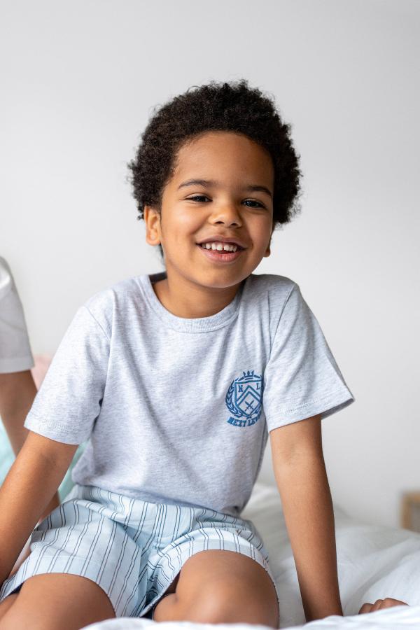 Cotton On Kids - Kelce Short Sleeve Pyjama Set - Cloud marle/ frosty blue billy stripe