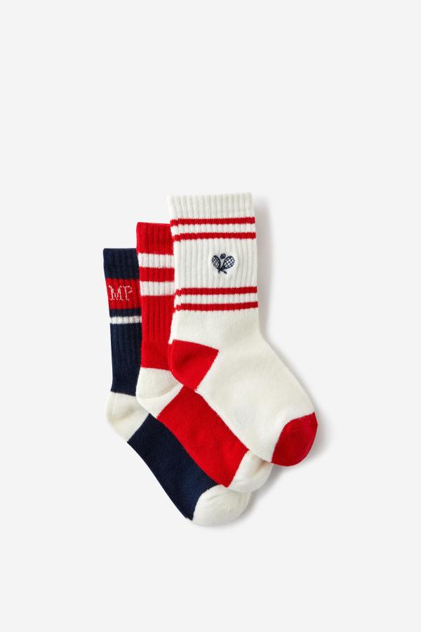 Cotton On Kids - Kids 3Pk Crew Socks - Vanilla tennis/ in the navy champ/varsity red