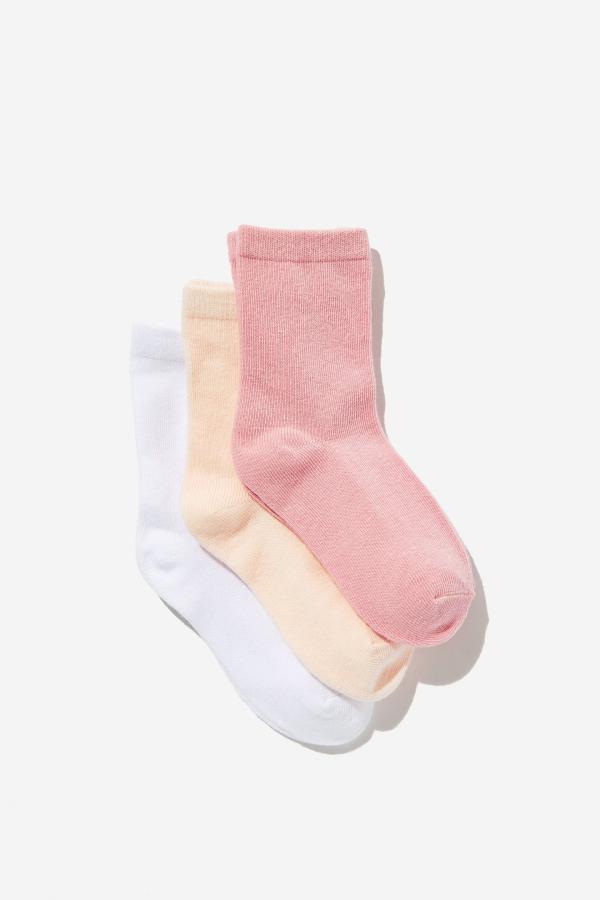 Cotton On Kids - Kids 3Pk Crew Socks - White/crystal pink/marshmallow