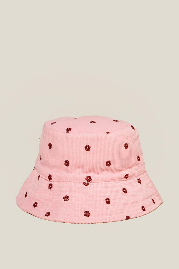 Cotton On Kids - Kids Cord Bucket Hat - Blush pink/embroidery