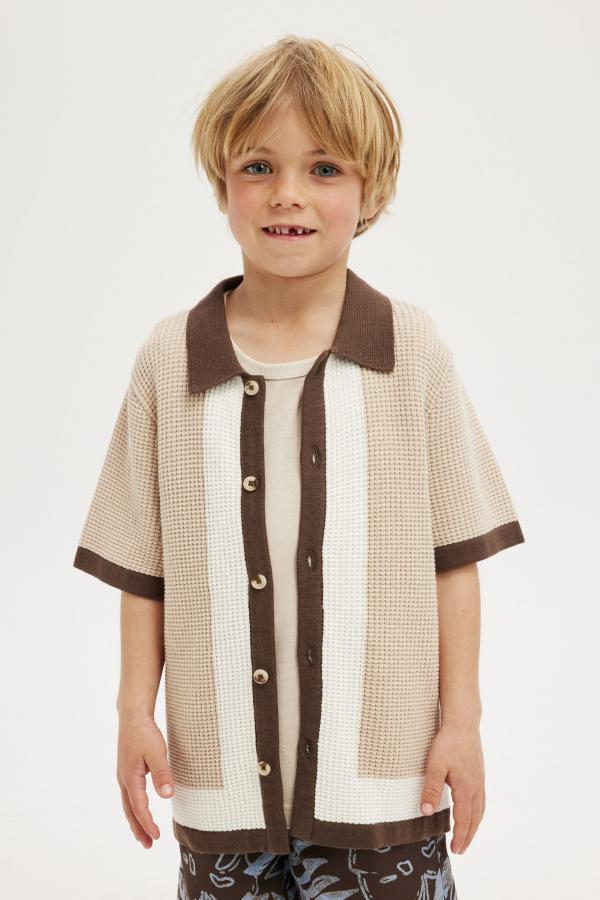 Cotton On Kids - Knitted Short Sleeve Shirt - Rainy day/border stripe