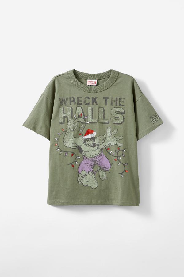 Cotton On Kids - License Drop Shoulder Short Sleeve Tee - Lcn mar swag green/the hulk wreck the halls