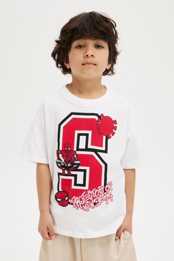 Cotton On Kids - License Drop Shoulder Short Sleeve Tee - Lcn mar white/spiderman stance