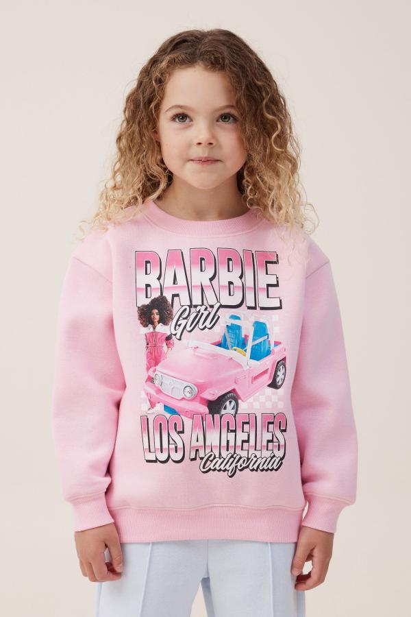Cotton On Kids - License Dusty Fleece Crew Neck - Lcn mat barbie girl/cali pink