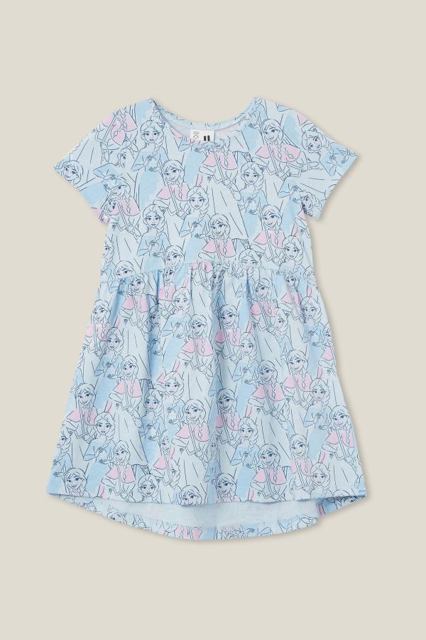Cotton On Kids - License Freya Short Sleeve Dress - Lcn dis frozen yardage/frosty blue