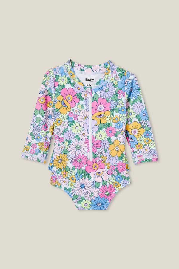 Cotton On Kids - Lucy Long Sleeve Ruffle Back Swimsuit - Vanilla/quinn floral