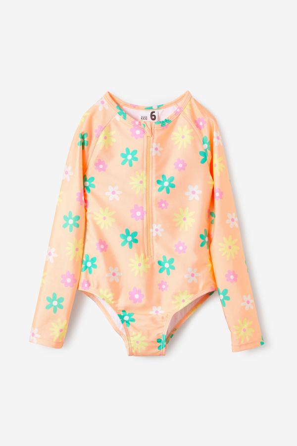 Cotton On Kids - Lydia Low One Piece - Tropical orange/daisy