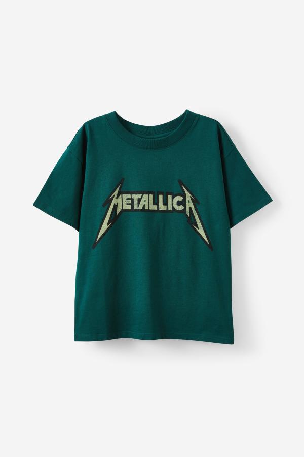 Cotton On Kids - Metallica Drop Shoulder Short Sleeve Tee - Lcn pro pine tree green/metallica