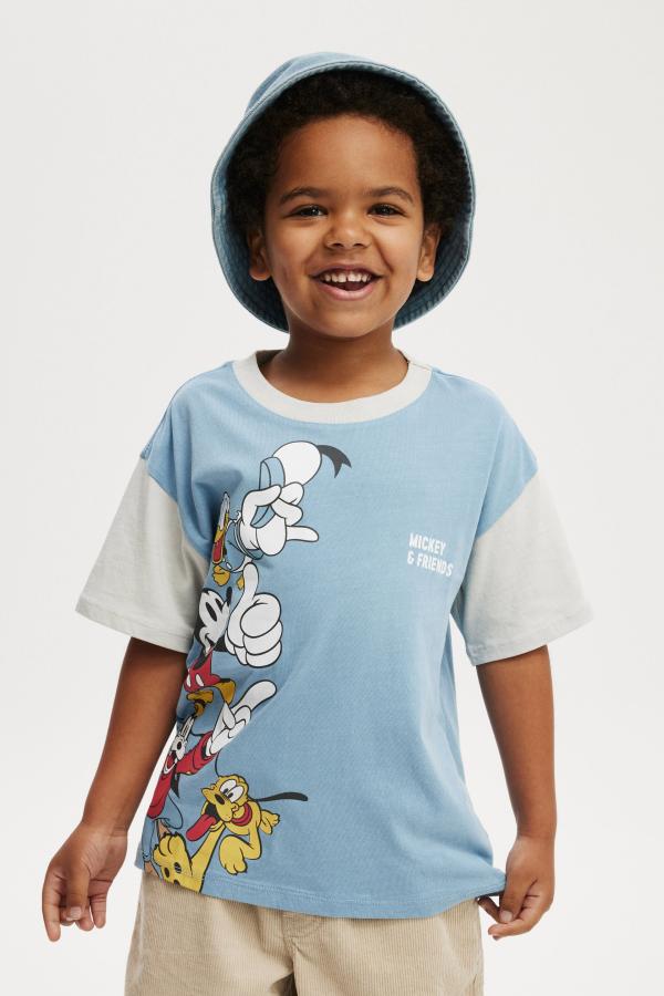 Cotton On Kids - Mickey Mouse Drop Shoulder Short Sleeve Tee - Lcn dis dusty blue & winter grey/mickey bff