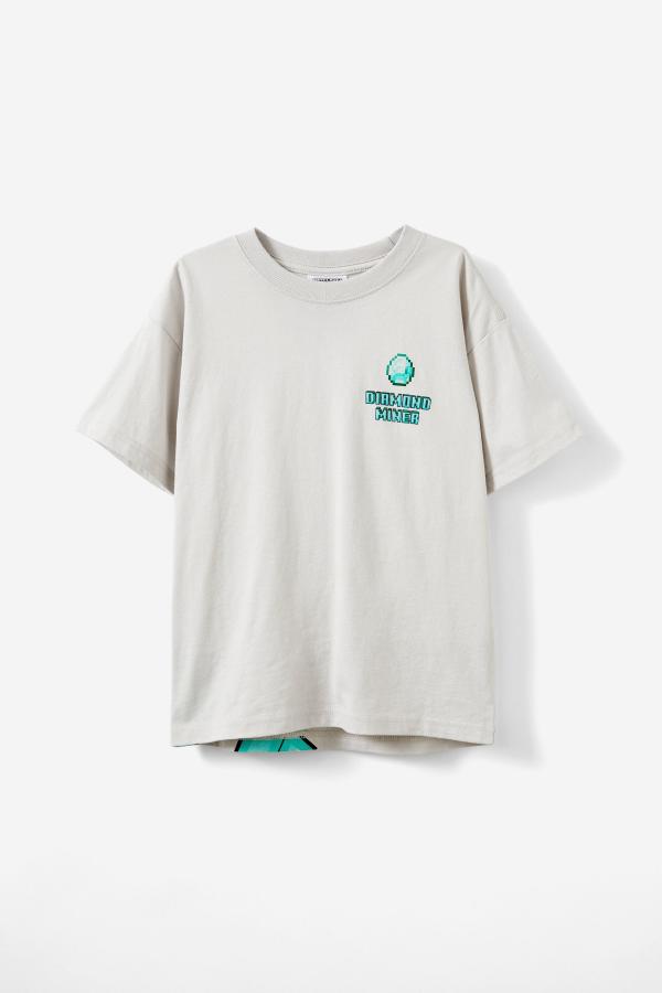 Cotton On Kids - Minecraft Drop Shoulder Short Sleeve Tee - Lcn min winter grey/minecraft diamond miner