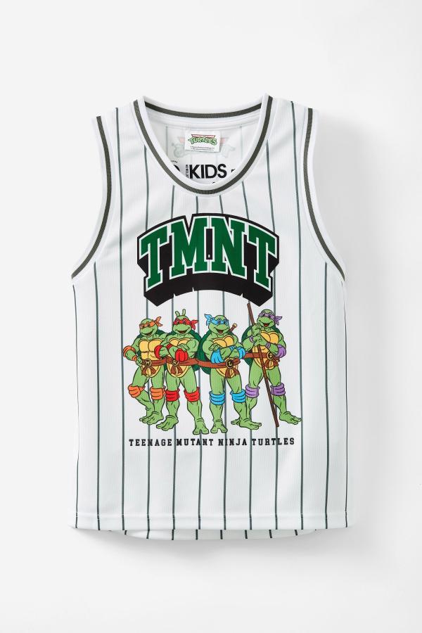 Cotton On Kids - Ninja Turtles Basketball Tank - Lcn nic white & swag green stripe/tmnt