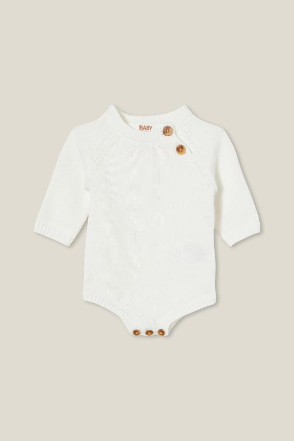Cotton On Kids - Organic Newborn Knit Long Sleeve Bubbysuit - Milk