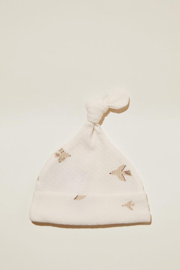 Cotton On Kids - Organic Pointelle Beanie - Milk/flying doves