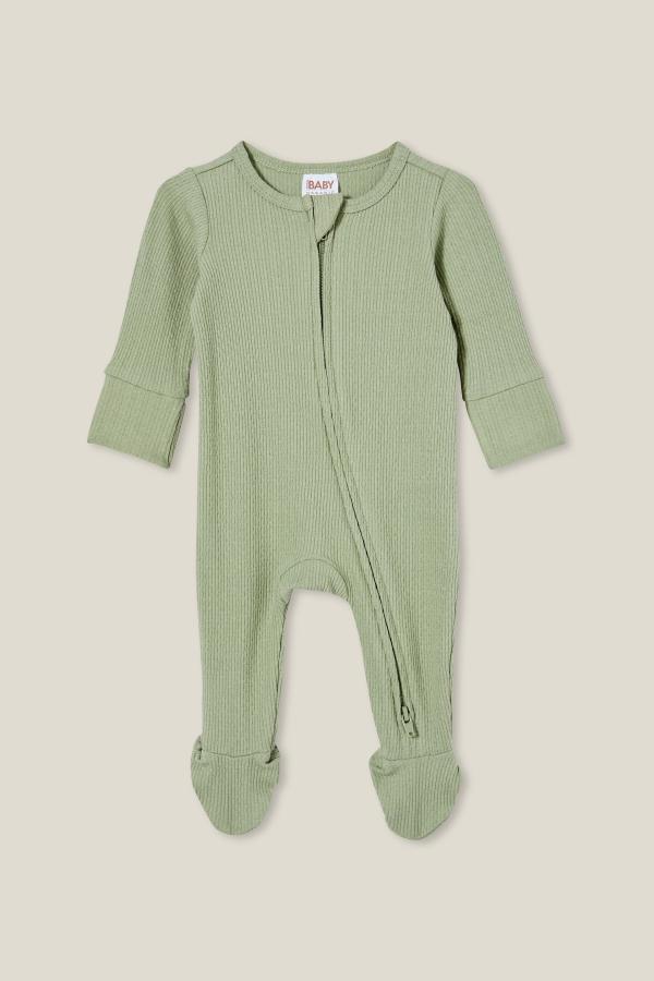 Cotton On Kids - Organic Pointelle Zip Romper - Deep sage