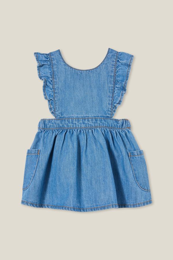 Cotton On Kids - Paige Ruffle Pinafore Dress - Airlie light blue wash
