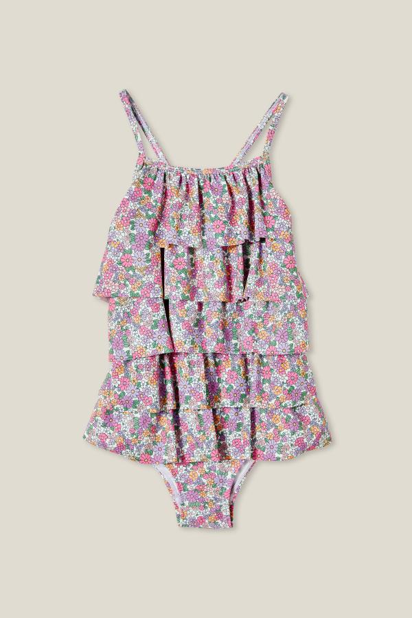 Cotton On Kids - Pepper One Piece - Vanilla/blaire ditsy pink gerbera