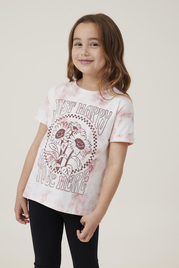 Cotton On Kids - Pippy Short Sleeve Tee - Marshmallow tie dye/just happy to be here