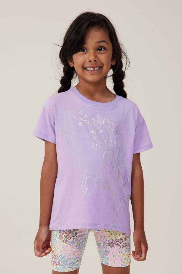 Cotton On Kids - Poppy Short Sleeve Print Tee - Lilac drop/unicorn