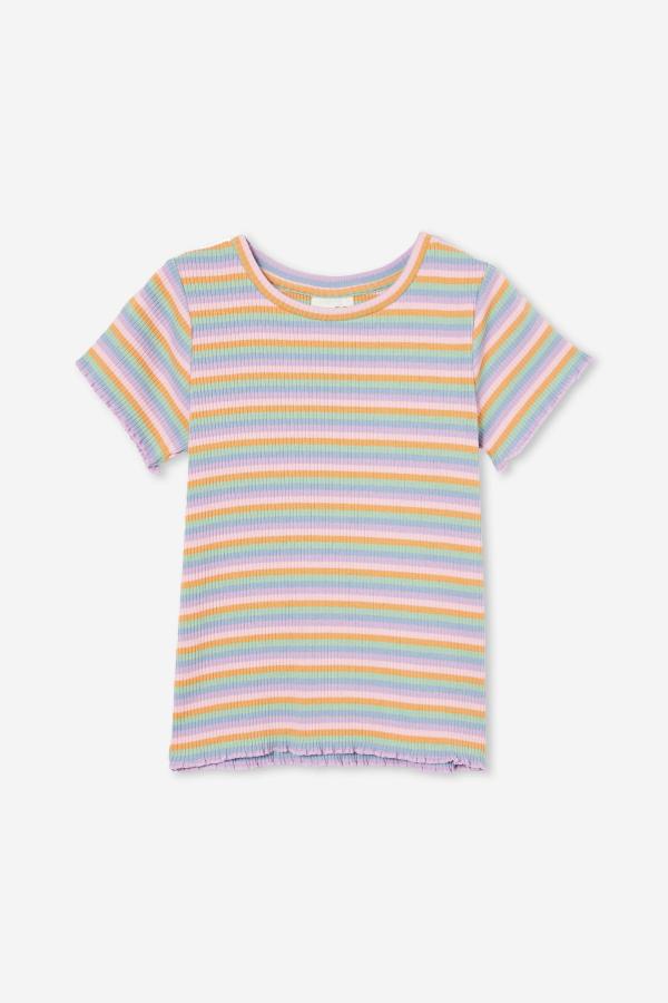 Cotton On Kids - Raya Rib Baby Tee - Retro rainbow stripe rib