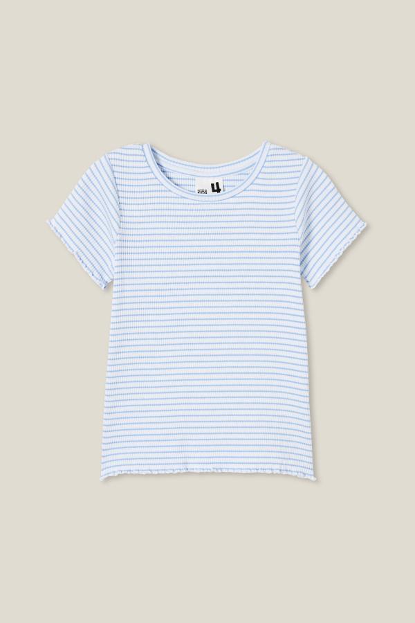 Cotton On Kids - Raya Rib Baby Tee - White/dusk blue stripe rib