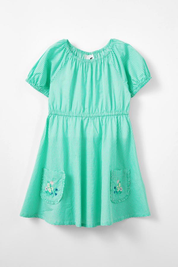 Cotton On Kids - Rose Puff Sleeve Dress - Fresh green/mini grid