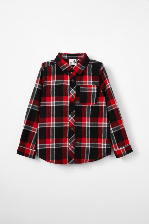 Cotton On Kids - Rugged Long Sleeve Shirt - Black/varsity red plaid