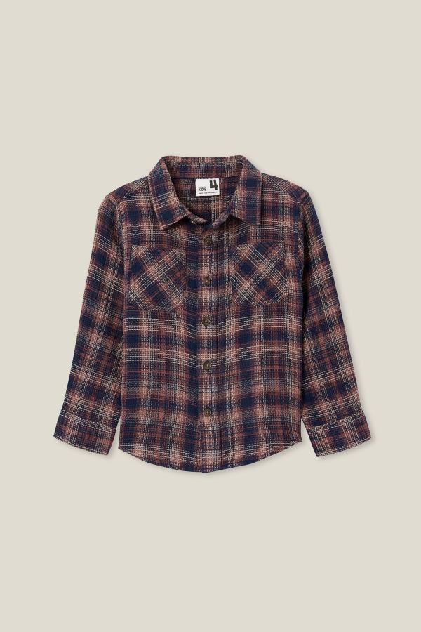 Cotton On Kids - Rugged Long Sleeve Shirt - Crushed berry/taupy brown waffle plaid