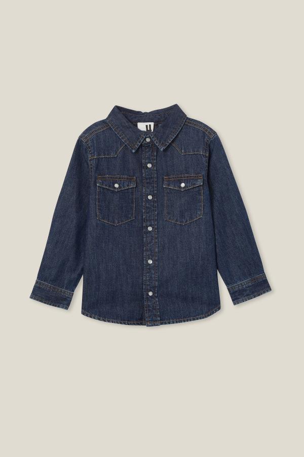 Cotton On Kids - Rugged Western Long Sleeve Shirt - Sorrento dark blue