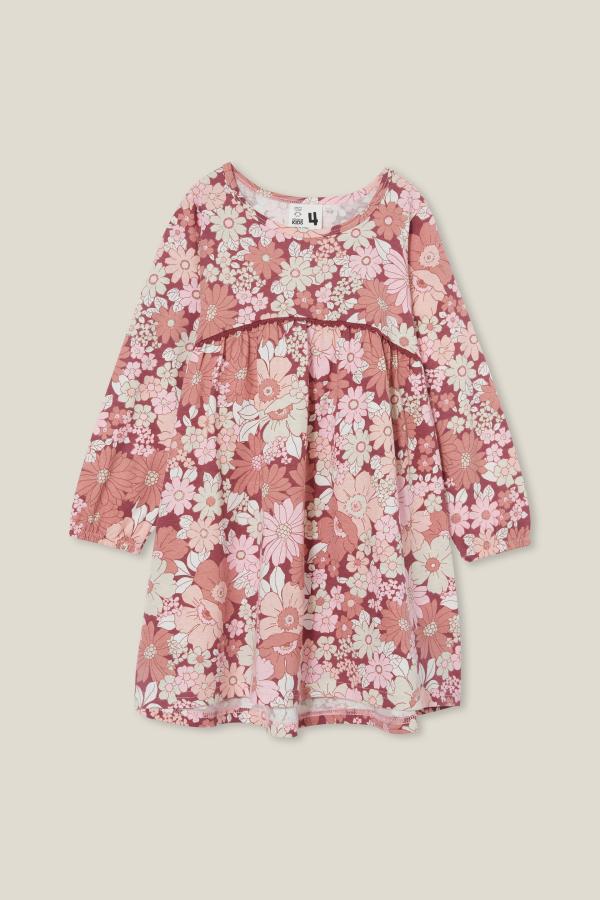 Cotton On Kids - Savannah Long Sleeve Dress - Vintage berry/quinn floral