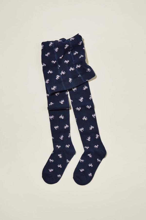 Cotton On Kids - Solid Tights - Navy/pink unicorn shimmer