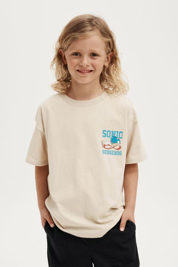 Cotton On Kids - Sonic Drop Shoulder Short Sleeve Tee - Lcn seg rainy day/sonic hedgehog