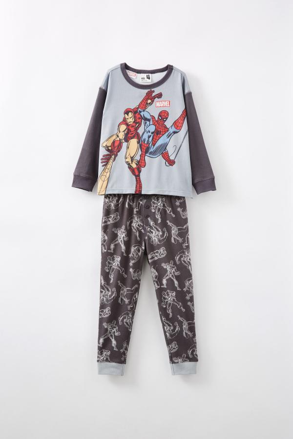 Cotton On Kids - Spiderman Chuck Long Sleeve Pyjama Set - Lcn mar winter grey/ iron man & spiderman bff