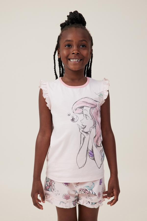 Cotton On Kids - Stacey Flutter Short Sleeve Pyjama Set Licensed - Lcn dis crystal pink/ariel mermaid