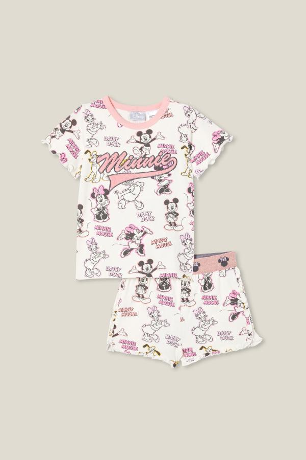 Cotton On Kids - Stacey Flutter Short Sleeve Pyjama Set Licensed - Lcn dis vanilla/minnie friends