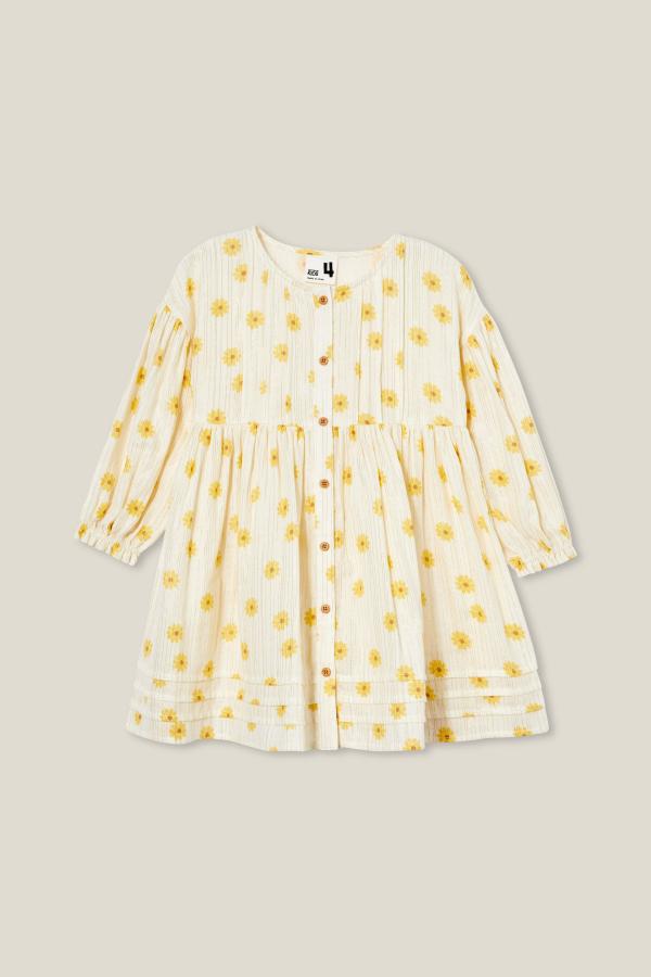 Cotton On Kids - Tayla Long Sleeve Dress - Vanilla/demi daisy