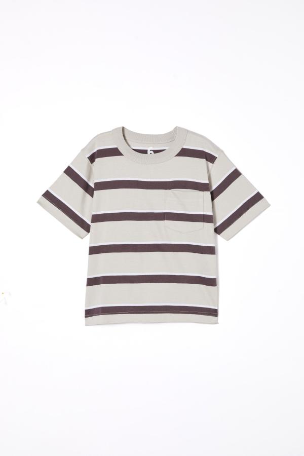 Cotton On Kids - The Essential Short Sleeve Tee - Winter grey/rabbit grey/white stripe