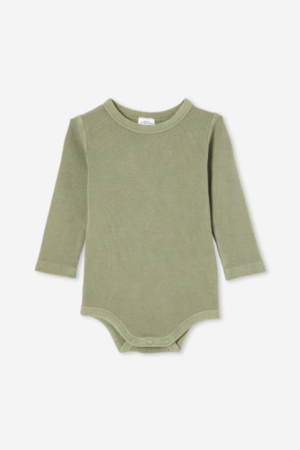 Cotton On Kids - The Long Sleeve Rib Bubbysuit - Silver sage wash