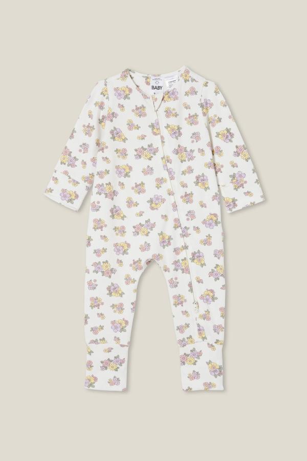 Cotton On Kids - The Long Sleeve Zip Romper - Vanilla/vintage lilac ava floral